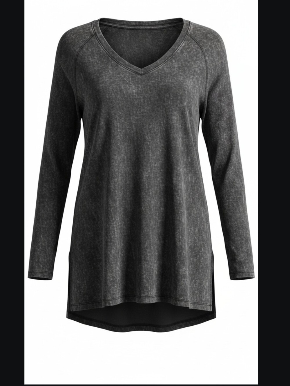 Zenana Outfitters Mineral-Wash V-Neck T-Shirt- Grey Black